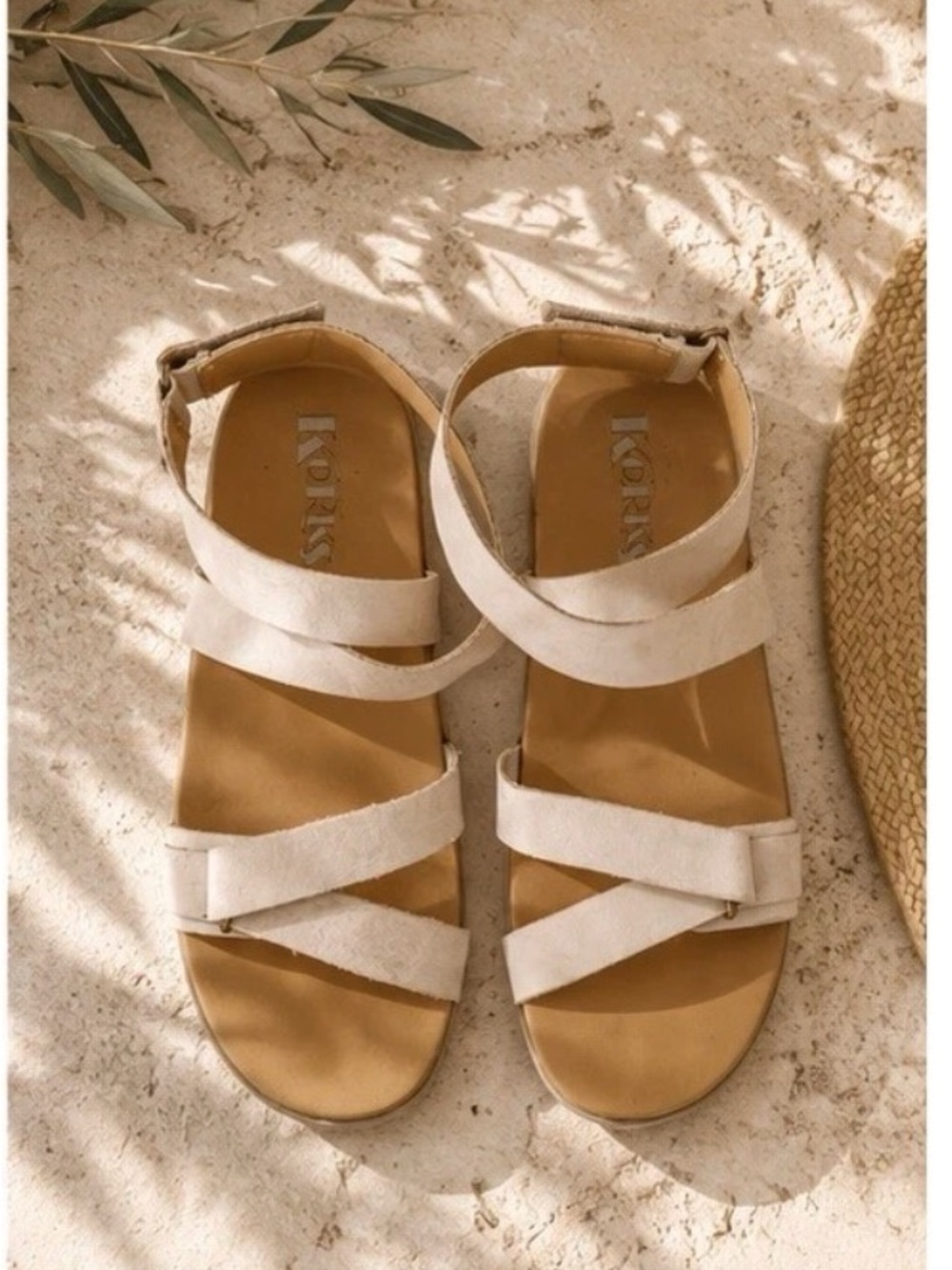 Korks Kork-Ease comfort Sandals leather taupe-grey gladiator ankle strap size 8